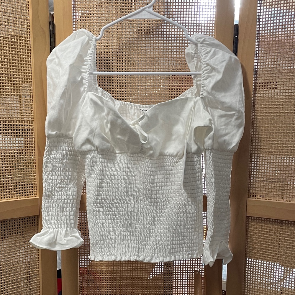 Reformation Ivory Smocked Puff Sleeve Blouse haven top medium NWT size medium
